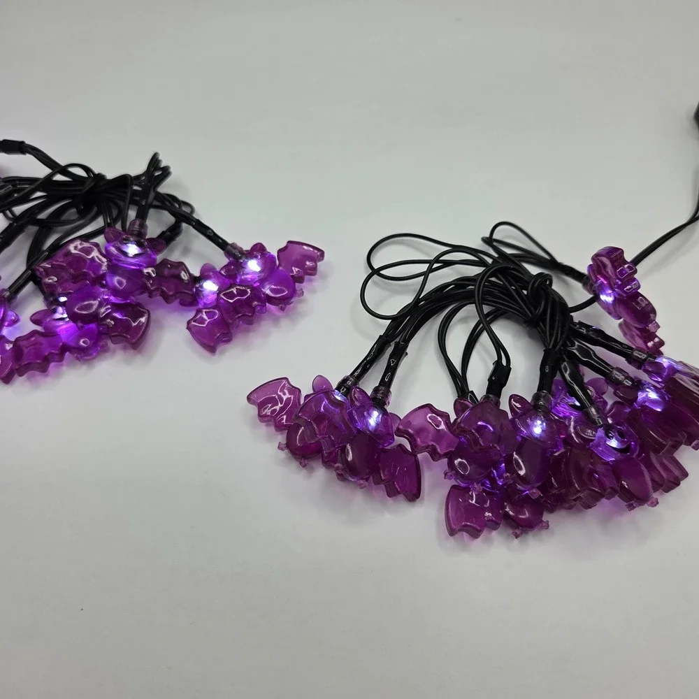 Halloween Bat String Lights Purple LED Battery Operated 2 Pack Set Spooky Decor